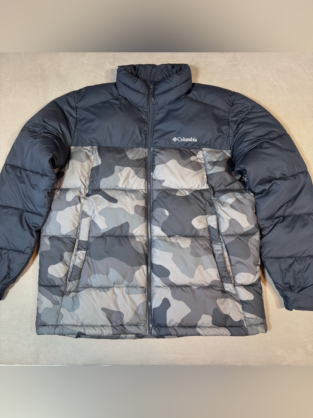 Columbia Men’s Pike Lake Outerwear Puffer Jacket Coat Black Camo Hooded L